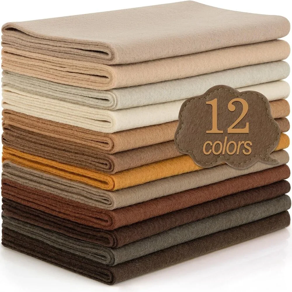 12 Sheets Fabric Felt Assorted Brown Tones Bundle DIY Craft Sewing Squares Nonwo